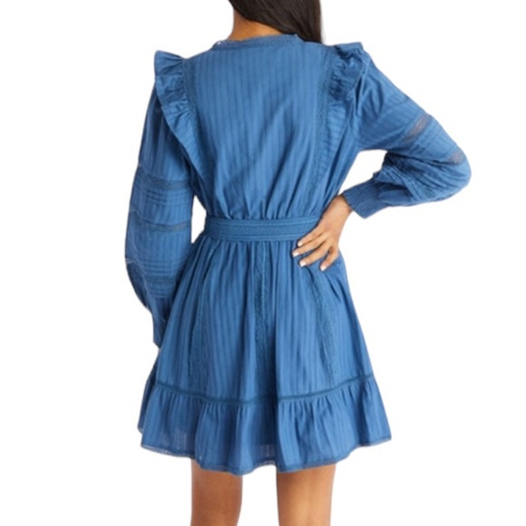 Allison NY Piper Lace Ruffle Tie Waist Mini Dress - Provincial Cornflower Blue S - Picture 2 of 14